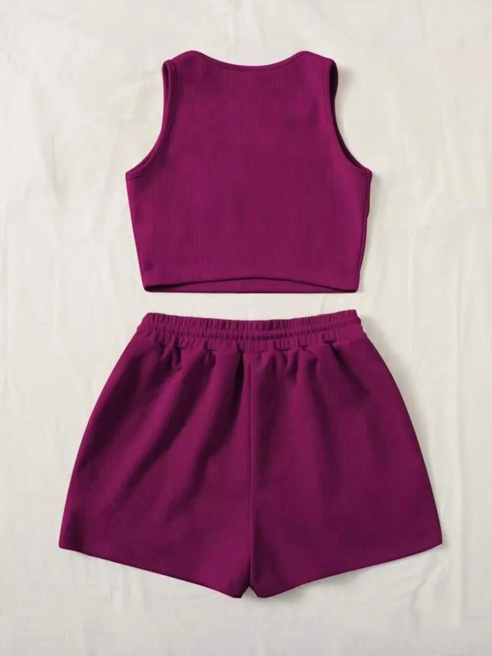 SHEIN Magenta Ribbed Drawstring High-Waist Shorts